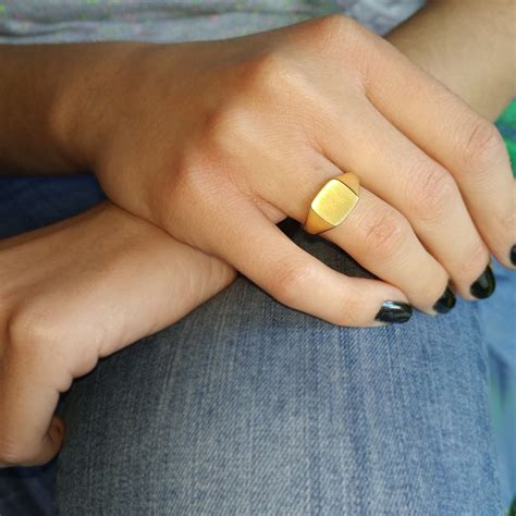 Women signet ring gold square ring chevalier ring silver gold plated ...