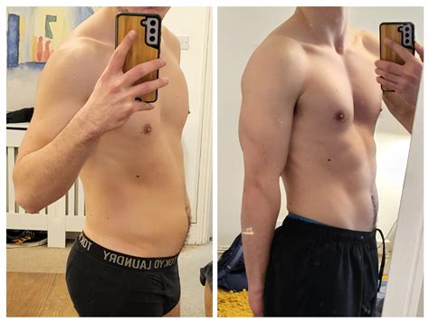 M/28/6'0 [175lbs>186lbs=11lbs gain] First pic was soon after a breakup ...