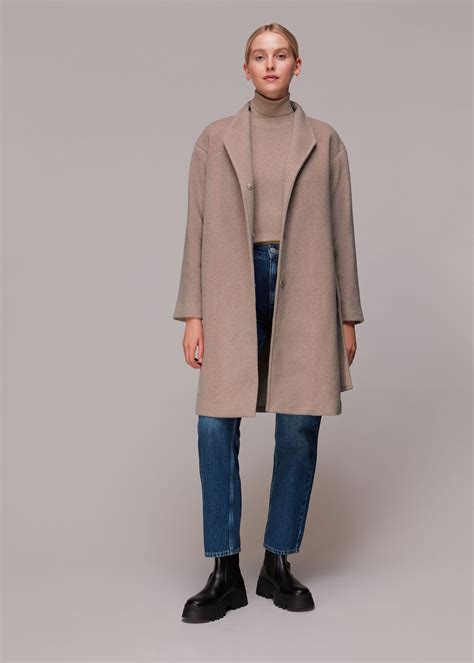 Oatmeal Clara Funnel Neck Wool Coat | WHISTLES | Whistles UK