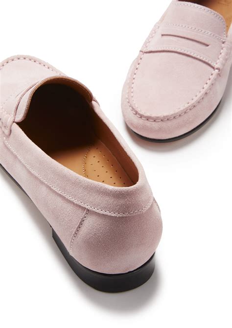 Women's Penny Loafers Leather Sole, ice pink suede - Hugs & Co.