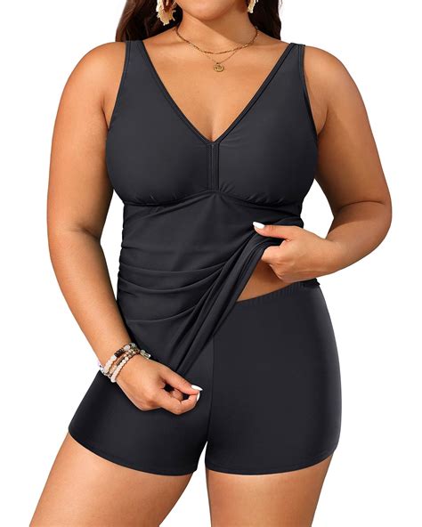 Yonique Womens Plus Size Swimsuits with Shorts Tummy Control Tankini ...