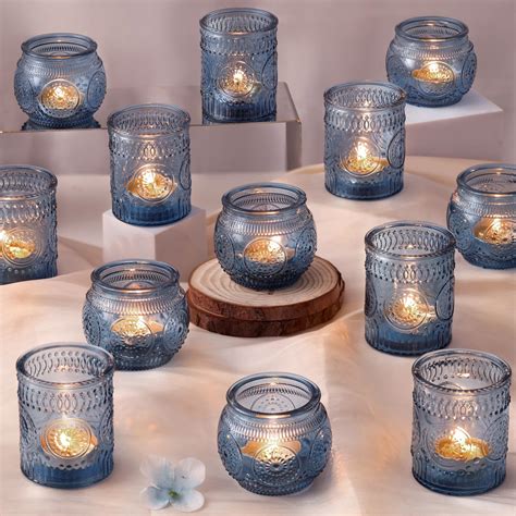 Amazon.com: NITIME 10pcs Ribbed Blue Votive Candle Holders, Assorted ...