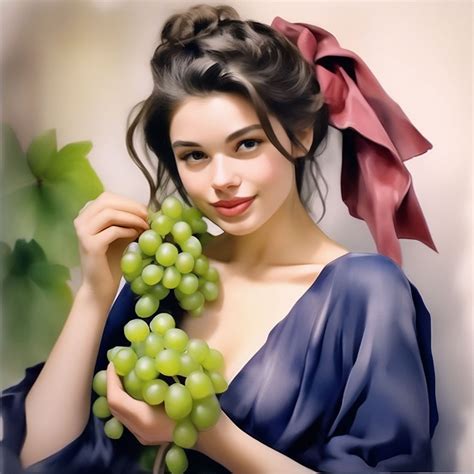 "Watercolor, beautiful brunette, hair tied up with a beautiful ...