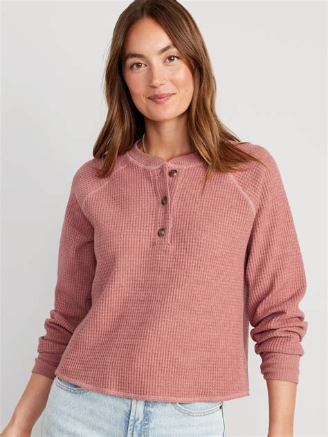Plush Waffle-Knit Henley Top for Women | Old Navy