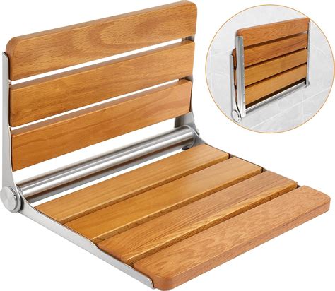 Amazon.com: Folding Teak Shower Seat Bench Wall Mounted, Space Saving ...