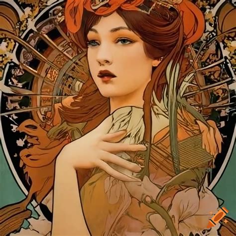Alphonse Mucha artwork of a woman as a samurai on Craiyon