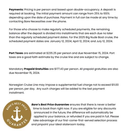 Big Nude Boat 2025 - Pricing - Bare Necessities - Nude Cruise - Nude Vacations