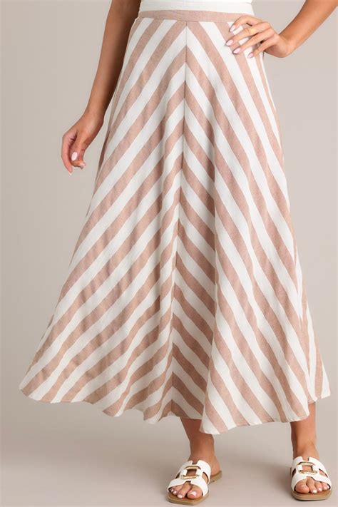 Flowing Brown & White Striped Maxi Skirt - All Skirts | Red Dress