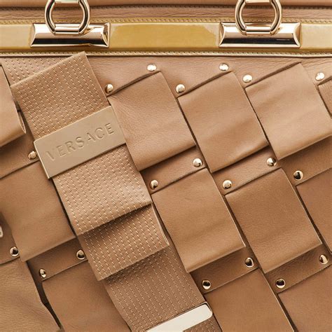 Versace Beige Patent and Leather Vanitas Tote For Sale at 1stDibs