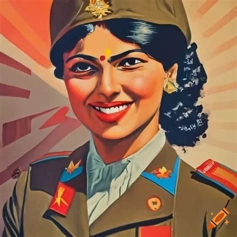 Soviet era propaganda poster of indian woman in uniform on Craiyon