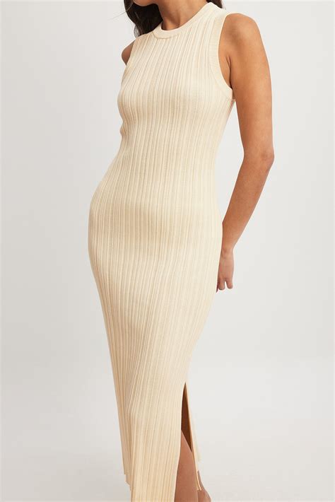 Knitted Ribbed Sleeveless Midi Dress Offwhite | NA-KD