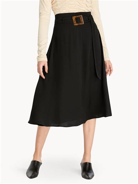Belted A Line Skirt - Black - Pomelo Fashion