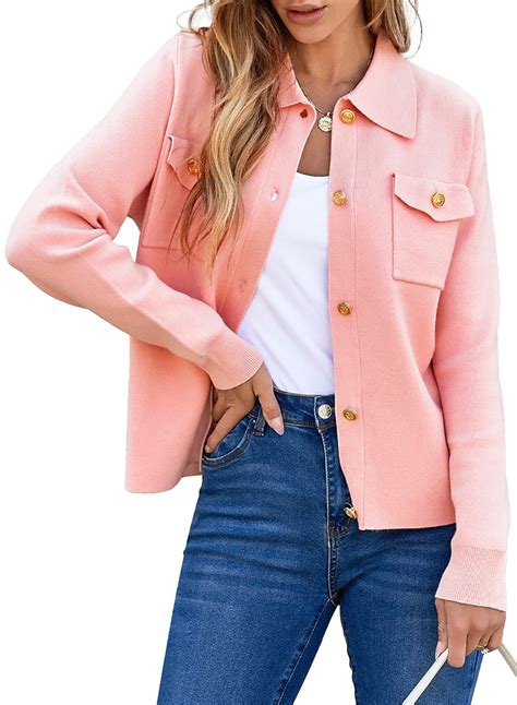 EVALESS Open Front Cardigan Sweaters for Women Button Down Long Sleeve ...