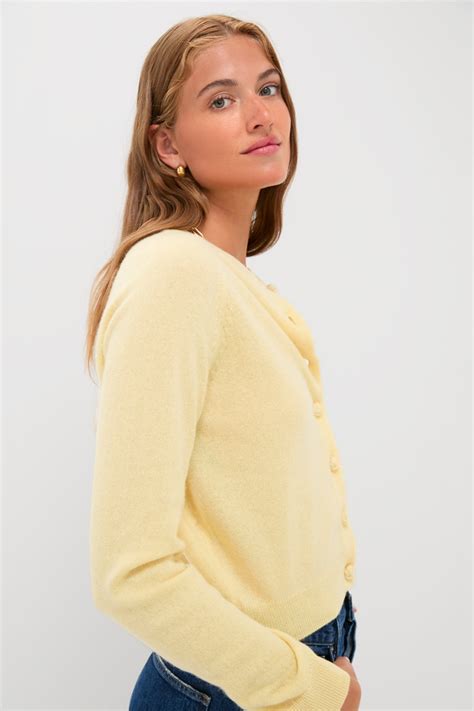 Lightweight Cashmere Butter Yellow Knot Button Cardigan | Tuckernuck