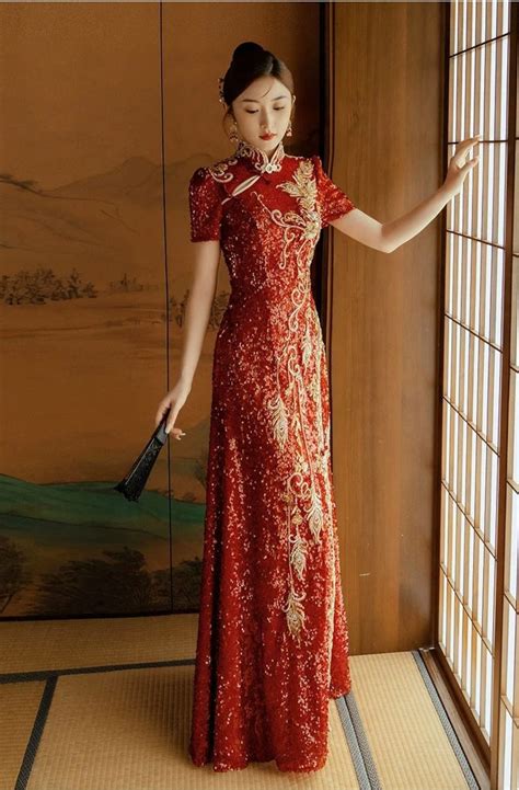 Custom Red Open-back Qipao | Long Traditional Chinese Wedding Dress for ...