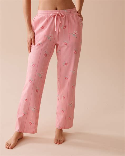 Pink Floral Cotton Pajama Pants - Pink Flowers and Stripes | la Vie en Rose