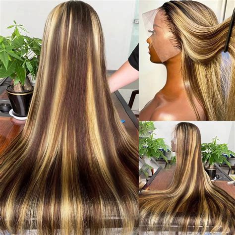 Amazon.com : AMIRTY Honey Blonde Wig Human Hair 200% Density 13X6 HD ...