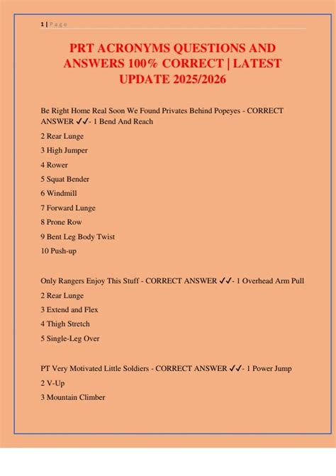 PRT ACRONYMS QUESTIONS AND ANSWERS 100% CORRECT | LATEST UPDATE 2025/ ...