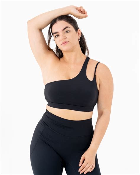 Lina Butter-Soft One-Shoulder Sports Bra Black – Atraka Activewear