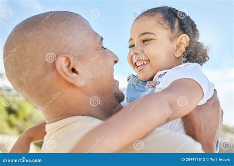 Father, Girl and Family Relationship Play Outdoor in Nature with a ...