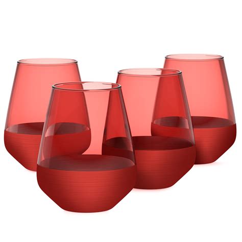 RAKLE Stemless Wine Glasses â€" Set of 4 Red Colored Wine Glasses â ...