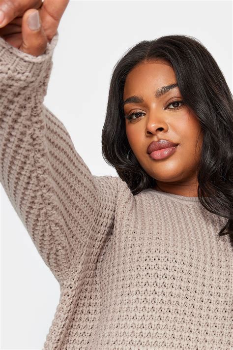 YOURS Plus Size Stone Brown Waffle Knit Jumper | Yours Clothing