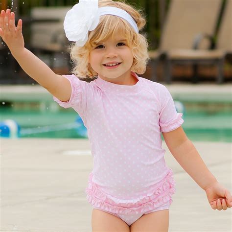 Ruffle Butts Rash Guard Swim Set-Light Pink Polka Dots