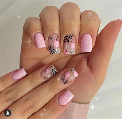 Pink Halloween inspired square shaped nails | Halloween nails, Nail ...