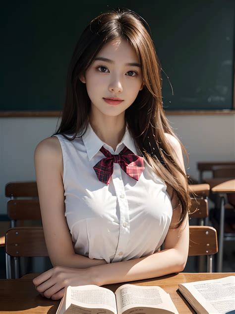 Arafed asian woman sitting at a desk with a book - SeaArt AI