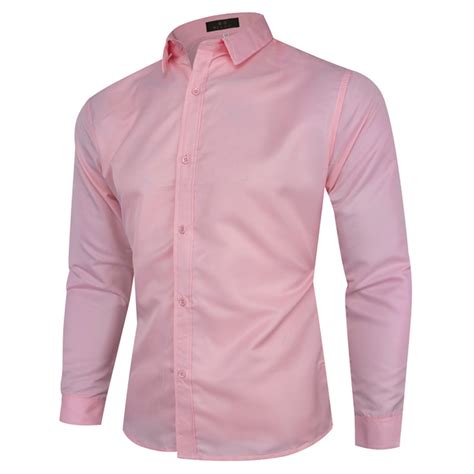 Blczomt Pink Mens Shirts Long Sleeve Solid Collared Casual Button Down ...