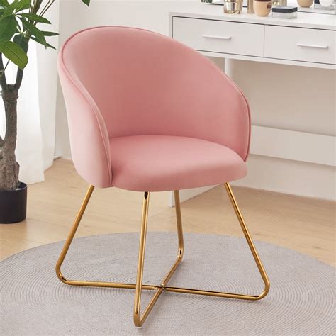 Furniliving Pink Velvet Upholstered Accent Chair, Mid-Backrest, Gold ...