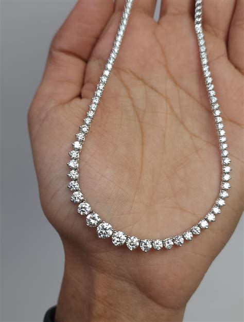 5.14 Ct Diamond Tennis Necklace, 14K Gold 18 Inch Half Graduated Lab ...