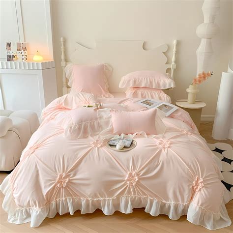 IHOUSTRIY Pink Duvet Cover Full Size - Pintuck Full Duvet Cover Set ...