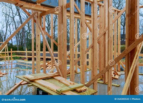 Panorama Top View of Stick Built Home Under Construction with Timber ...