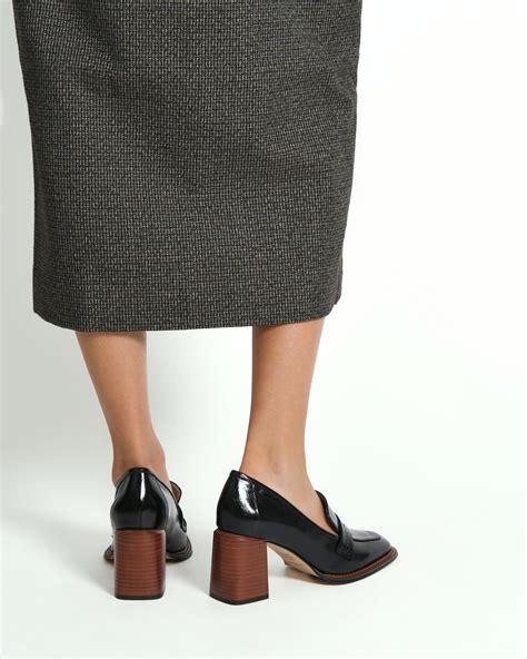 DELILAH MID HEEL LOAFERS BLACK LEATHER - Jo Mercer