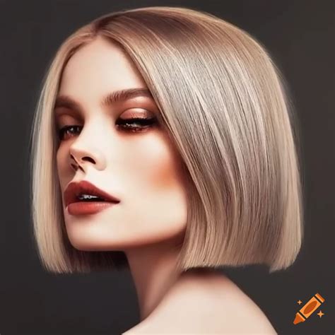 Chic blonde neck-length blunt long bob hairstyle on Craiyon