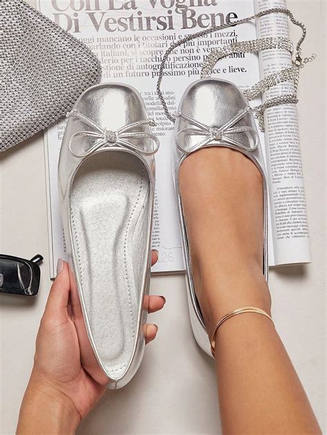 Metallic Bow Detail Ballet Flats | Ballet flats, Spring shoes, Women shoes