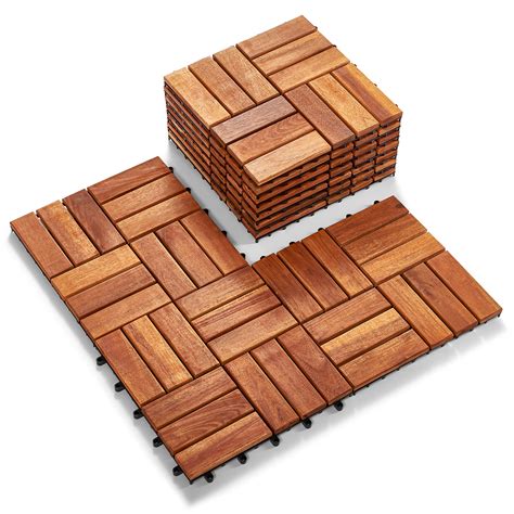Buy Hardwood Interlocking Patio Deck Tiles (Pack of 10, 12" x 12 ...