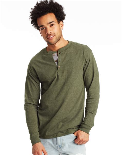 Hanes Men's Long Sleeve Beefy Henley Shirt Green Size Medium N6ie for ...