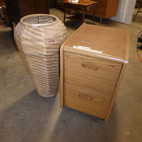 Lot # 39 - Large Rattan Floor Vase & Two Drawer Filing Cabinet On ...