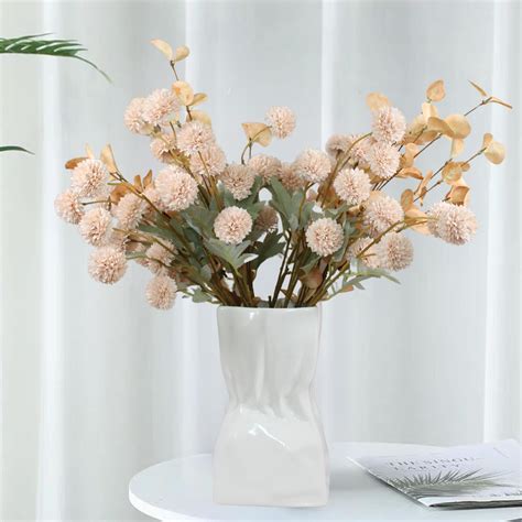 Primrue Beige Flowers Artificial + Eucalyptus, Fake Mums Long Stem ...