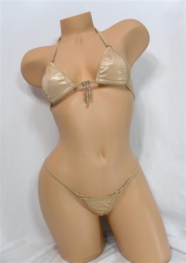 Micro Top- G-string Bottom-nude Iridescent Snakeskin-choice of Trim-rhinestone-s/m - Etsy