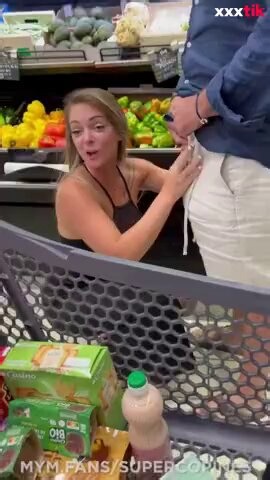 A couple is having fun right in the market PublicBlowjobs# #Blowjob,Grocery Store,Public