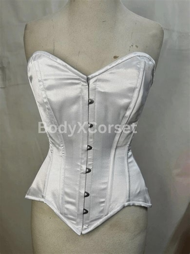 White Satin Overbust Corset | Steel Boned Waist Trainer | Bridal Corset Top | Vintage Bustier | Gothic Lingerie | Custom Size Corset - Etsy