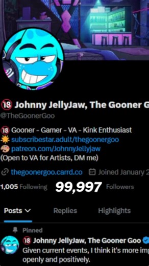 Oh My God! We Hit 100K Followers everybody! During Pride Month! Thank you all so much!I promise not to let it go to my head.
