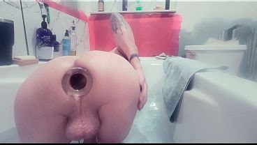 Femboy Showing Ass And Big Balls With XL Glass Butt Plug
