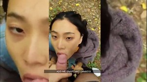 Chinese cute girl sucking white dick in public