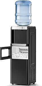 Water Dispenser with Ice Maker Function, Top Loading Hot and Cold Water Cooler for 5 Gallon Bottle - Includes Child Safety Lock - Water Machine for Home, Office, Garage - Black