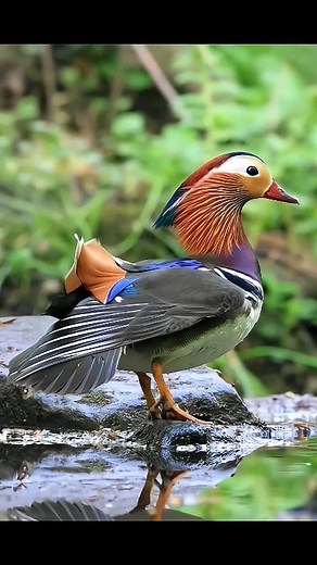 Feel positive vibes. The Mandarin duck (Aix galericulata) is a...