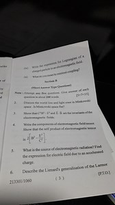 (ix) Write the expression for Lagrangian of a charged particle ... | Filo